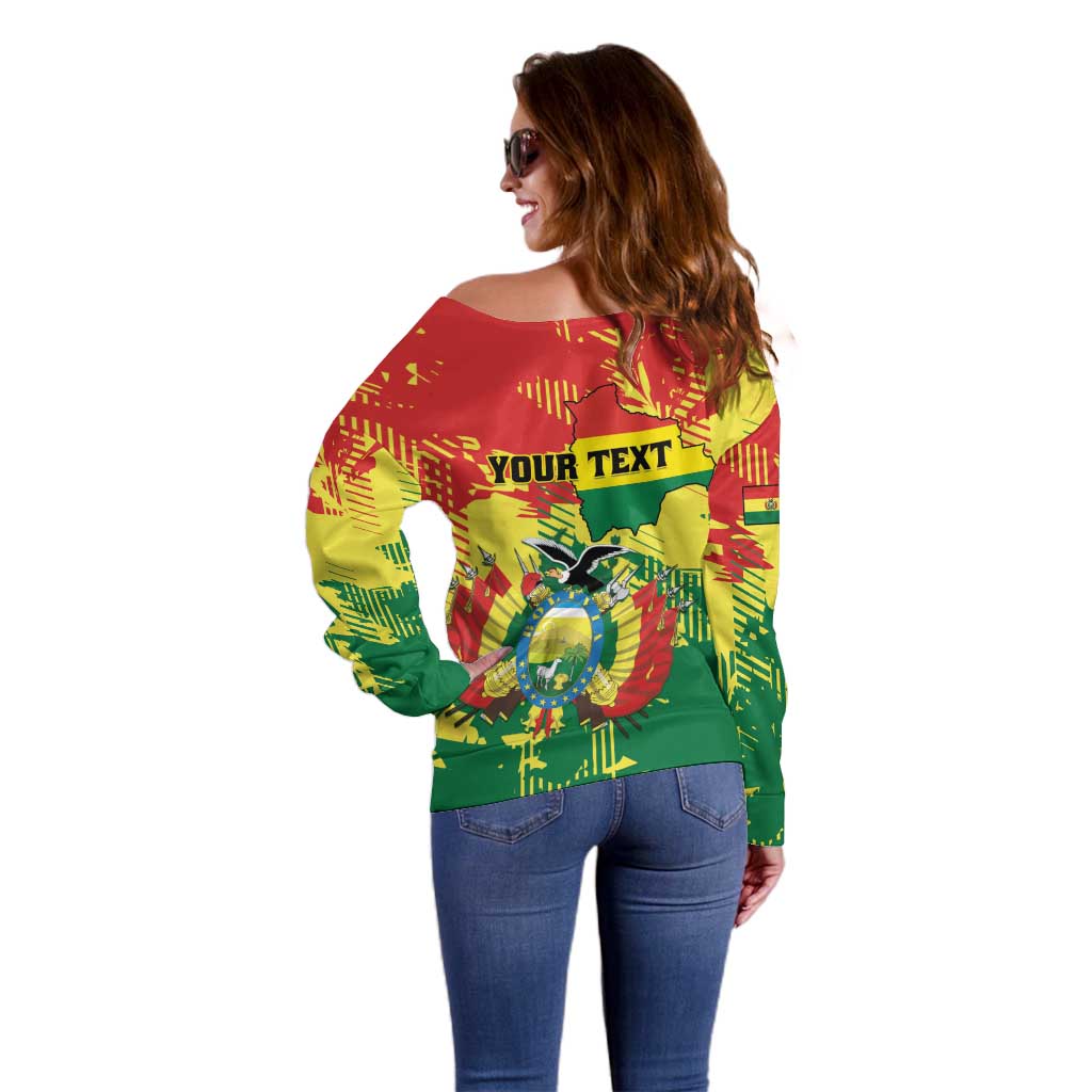 Personalized Bolivia 1825 Off Shoulder Sweater Coat Of Arms Flag Colors - Wonder Print Shop