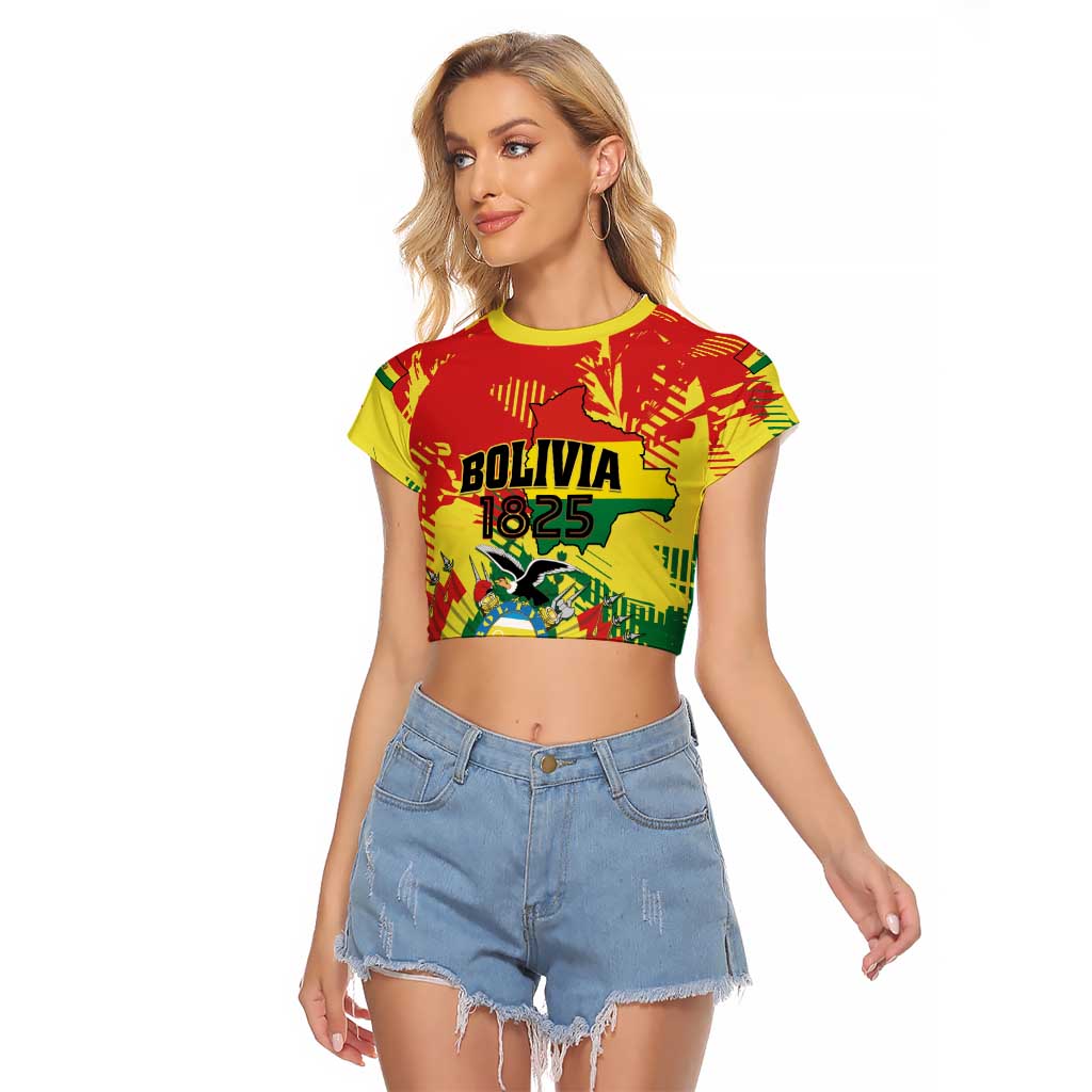 Personalized Bolivia 1825 Raglan Cropped T Shirt Coat Of Arms Flag Colors - Wonder Print Shop