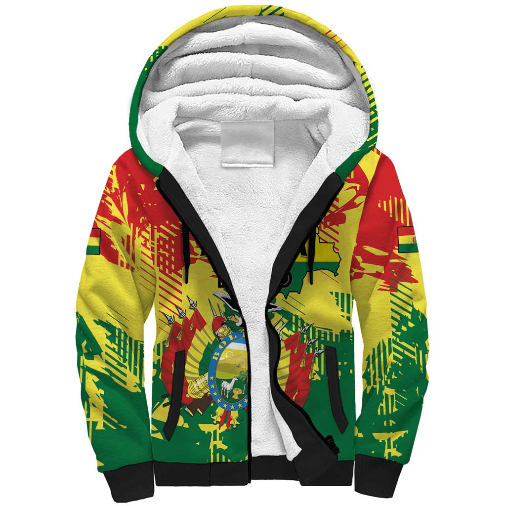 Personalized Bolivia 1825 Sherpa Hoodie Coat Of Arms Flag Colors - Wonder Print Shop