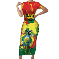 Personalized Bolivia 1825 Short Sleeve Bodycon Dress Coat Of Arms Flag Colors - Wonder Print Shop