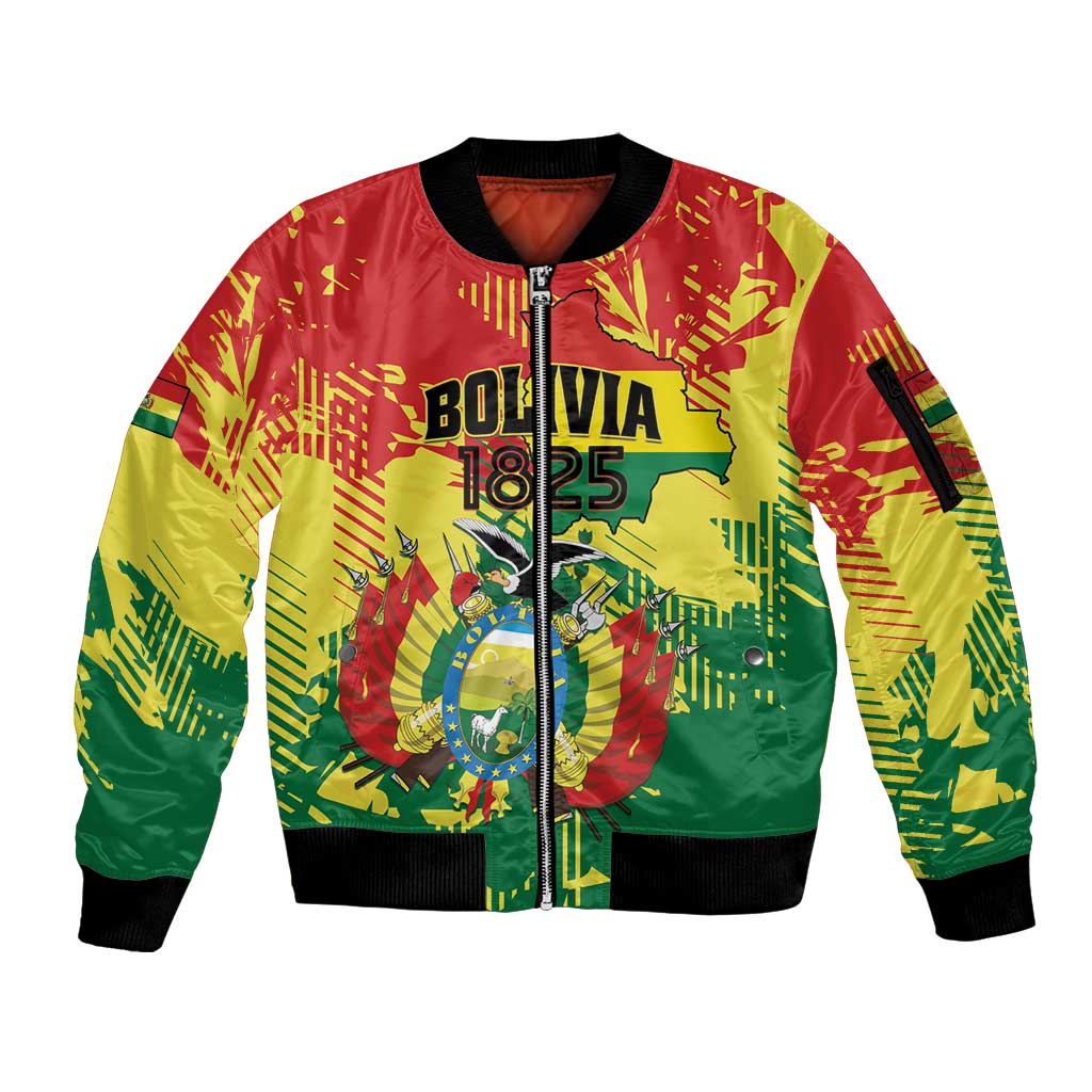Personalized Bolivia 1825 Sleeve Zip Bomber Jacket Coat Of Arms Flag Colors - Wonder Print Shop