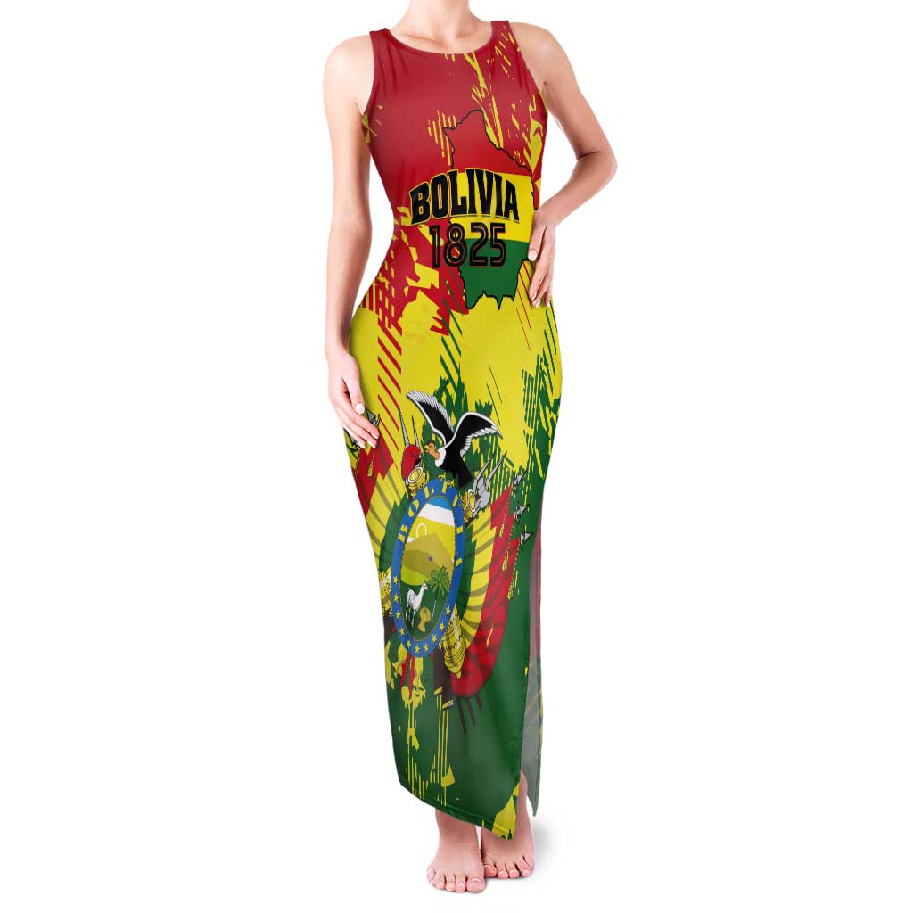 Personalized Bolivia 1825 Tank Maxi Dress Coat Of Arms Flag Colors - Wonder Print Shop