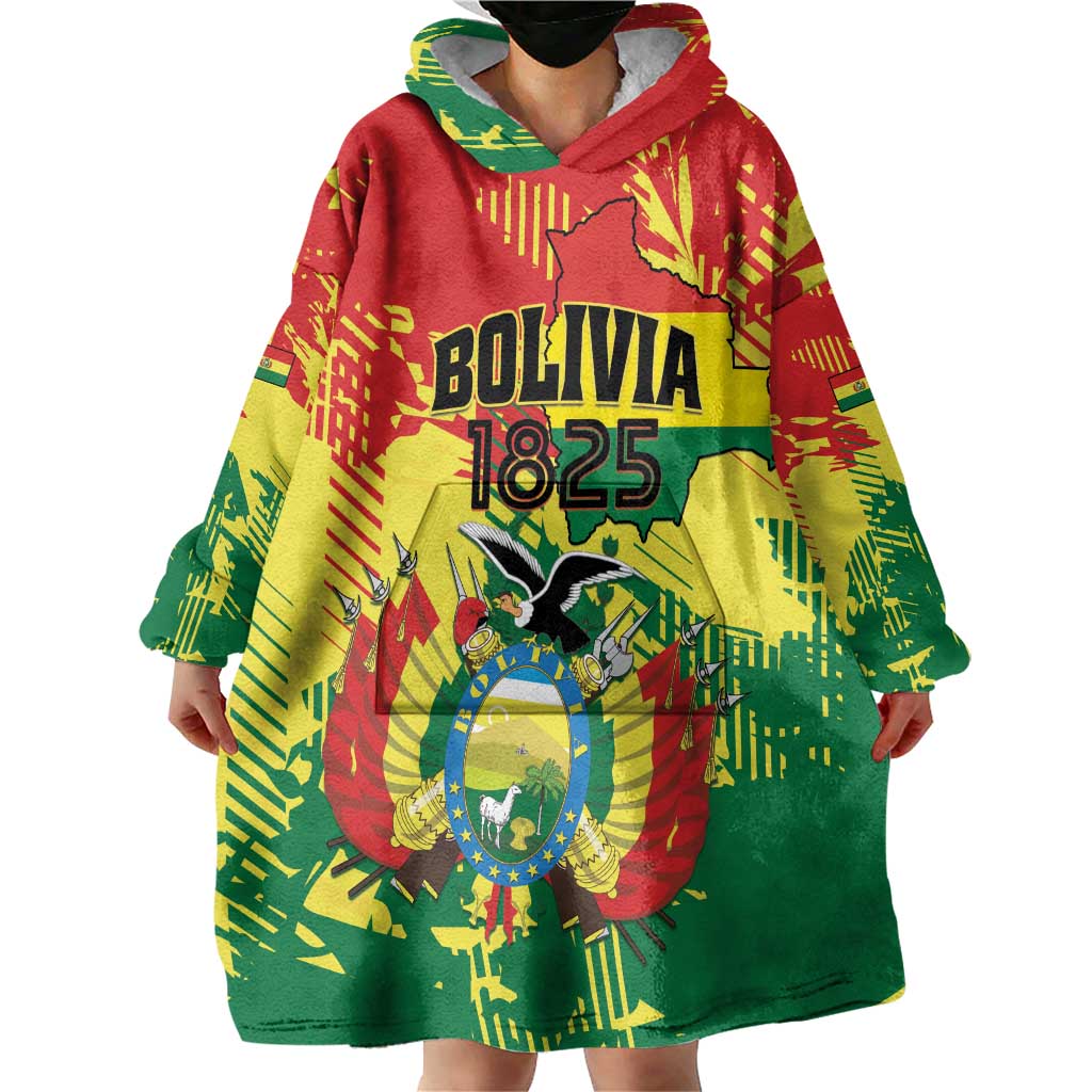 Personalized Bolivia 1825 Wearable Blanket Hoodie Coat Of Arms Flag Colors - Wonder Print Shop