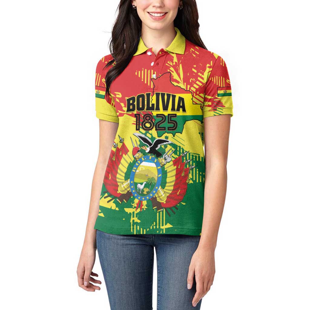 Personalized Bolivia 1825 Women Polo Shirt Coat Of Arms Flag Colors - Wonder Print Shop