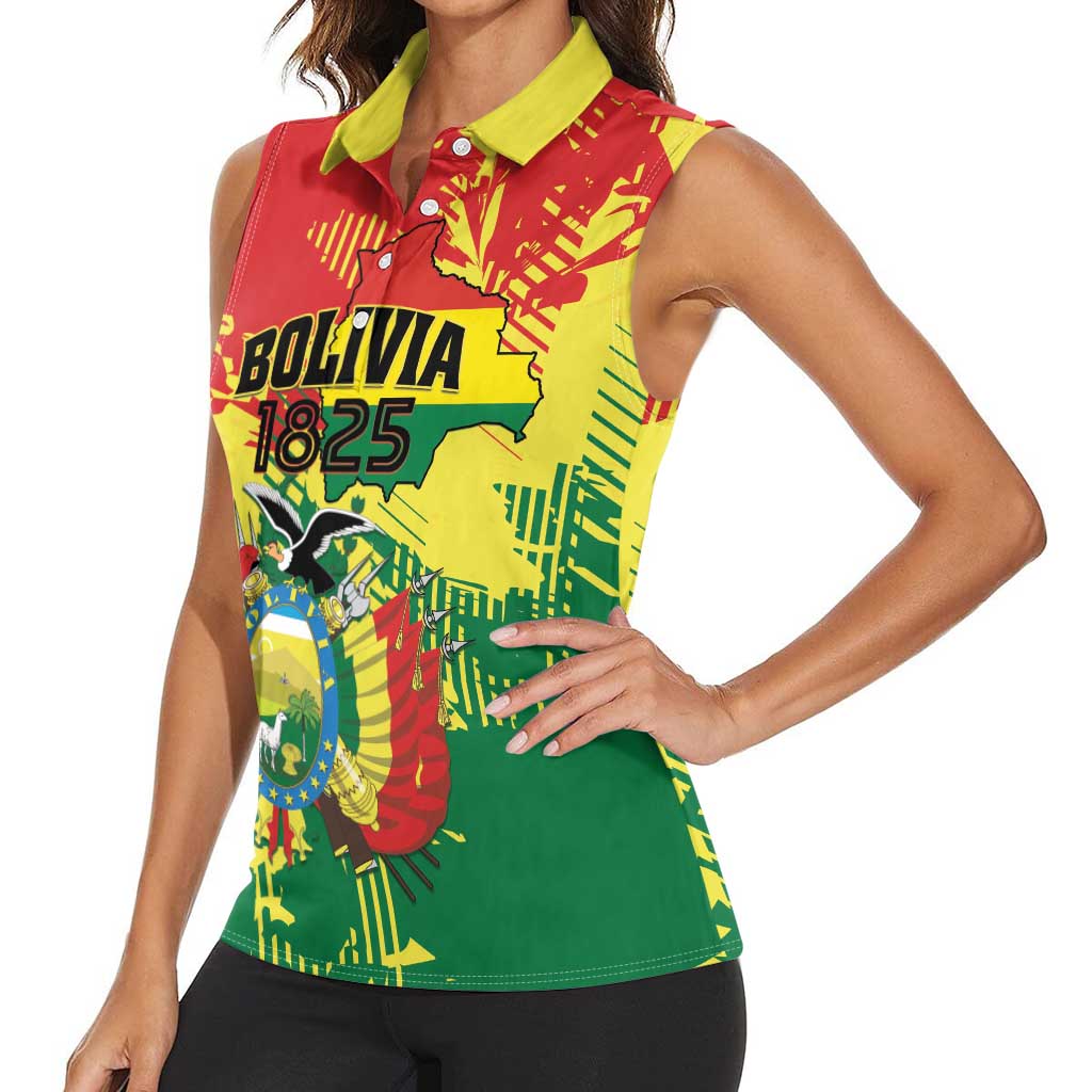Personalized Bolivia 1825 Women Sleeveless Polo Shirt Coat Of Arms Flag Colors - Wonder Print Shop