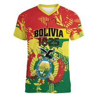 Personalized Bolivia 1825 Women V-Neck T-Shirt Coat Of Arms Flag Colors - Wonder Print Shop