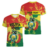 Personalized Bolivia 1825 Women V-Neck T-Shirt Coat Of Arms Flag Colors - Wonder Print Shop