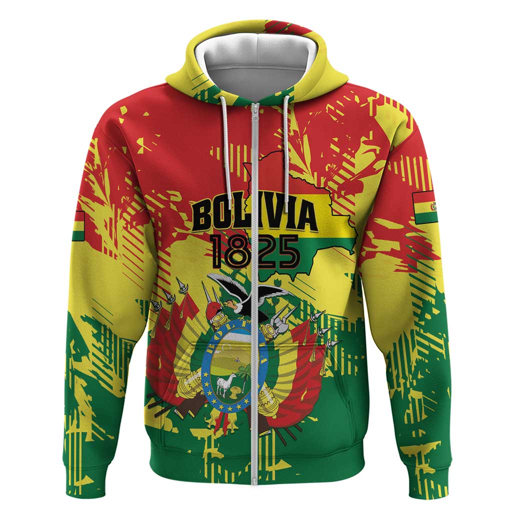 Personalized Bolivia 1825 Zip Hoodie Coat Of Arms Flag Colors - Wonder Print Shop