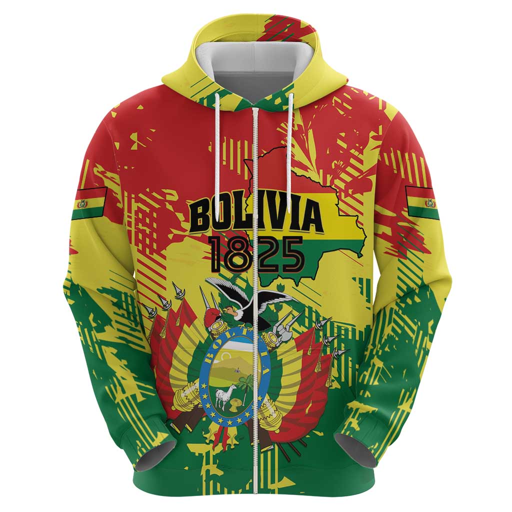 Personalized Bolivia 1825 Zip Hoodie Coat Of Arms Flag Colors - Wonder Print Shop
