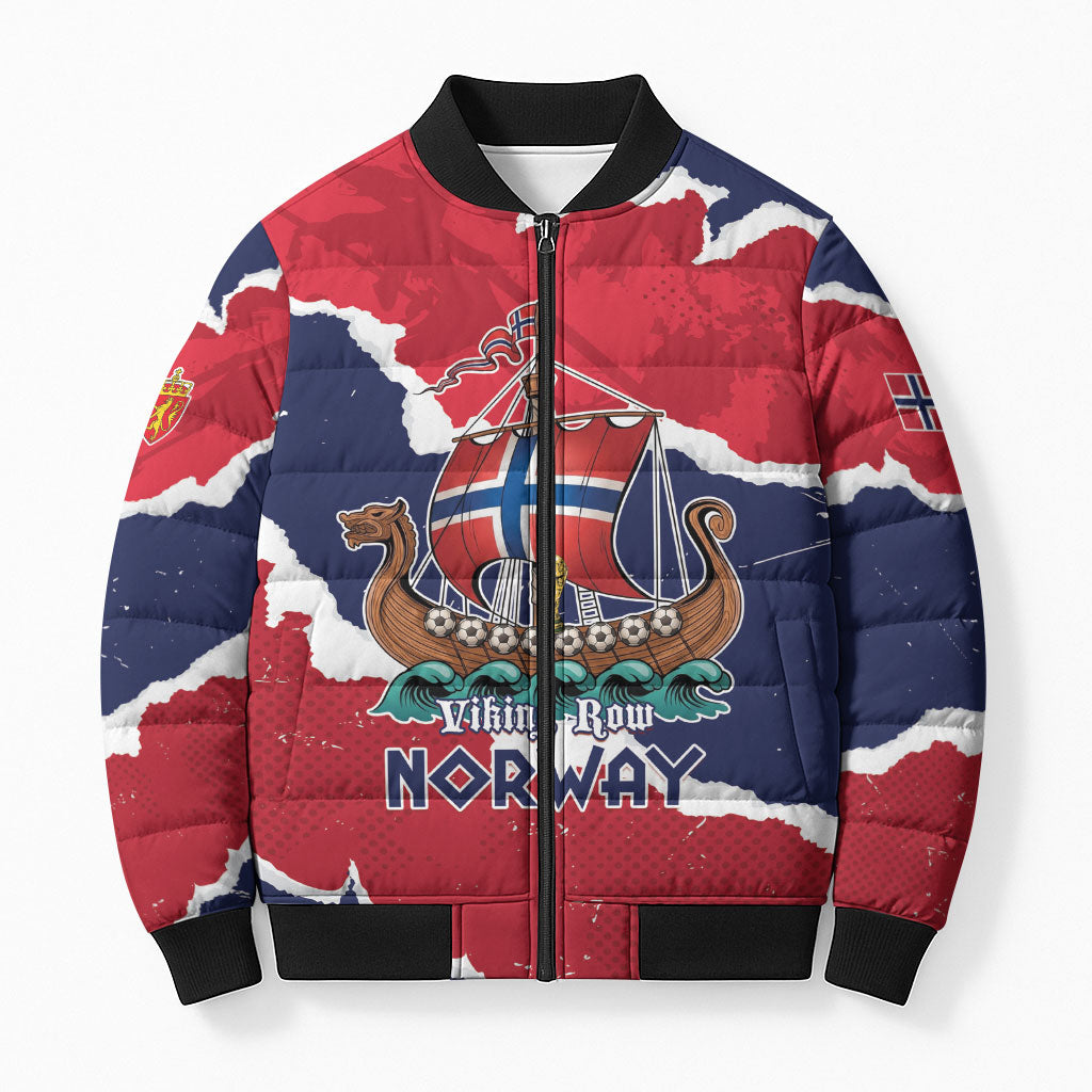 Custom Norway 2026 Soccer Bomber Puffer Jacket Vikings Keep Rowing