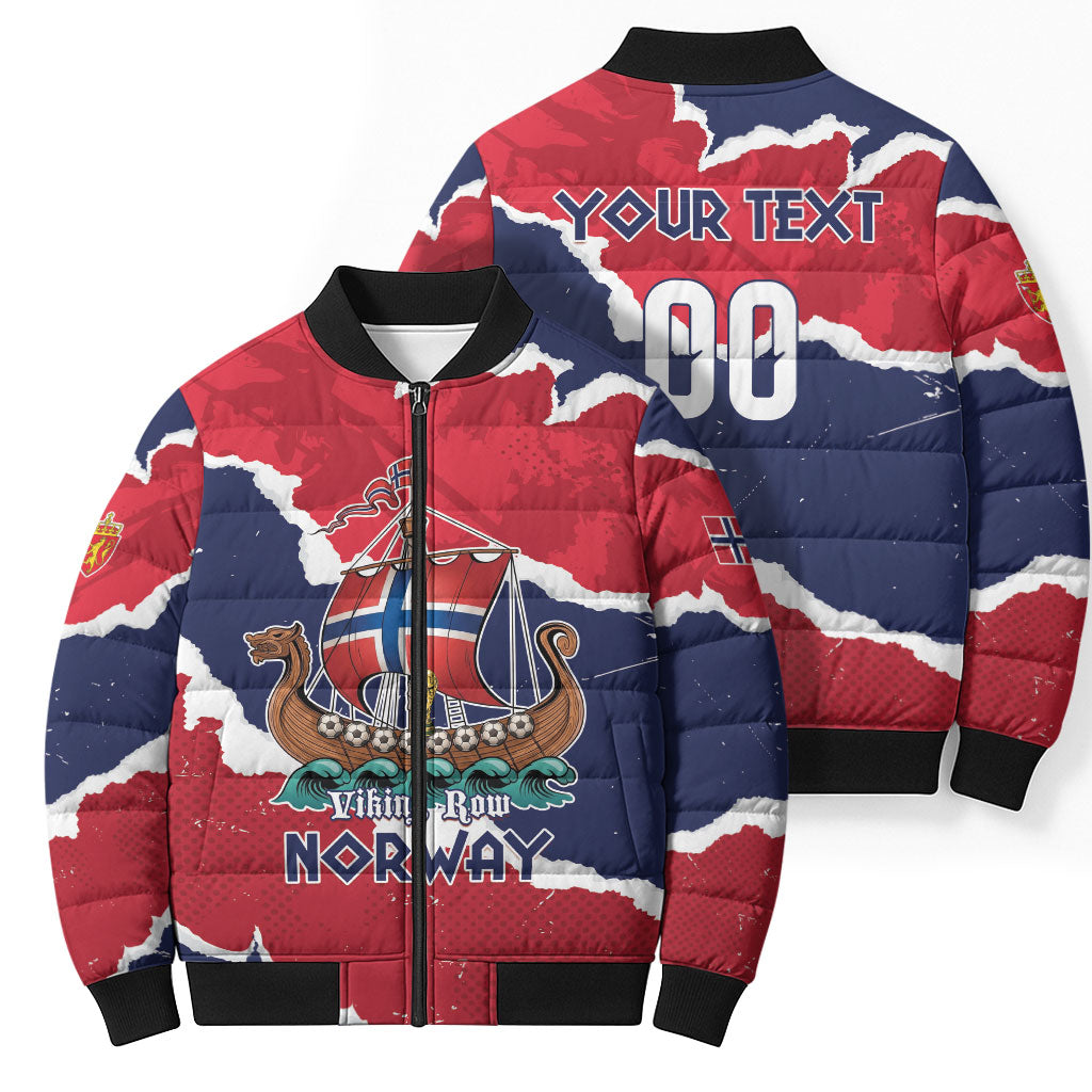Custom Norway 2026 Soccer Bomber Puffer Jacket Vikings Keep Rowing