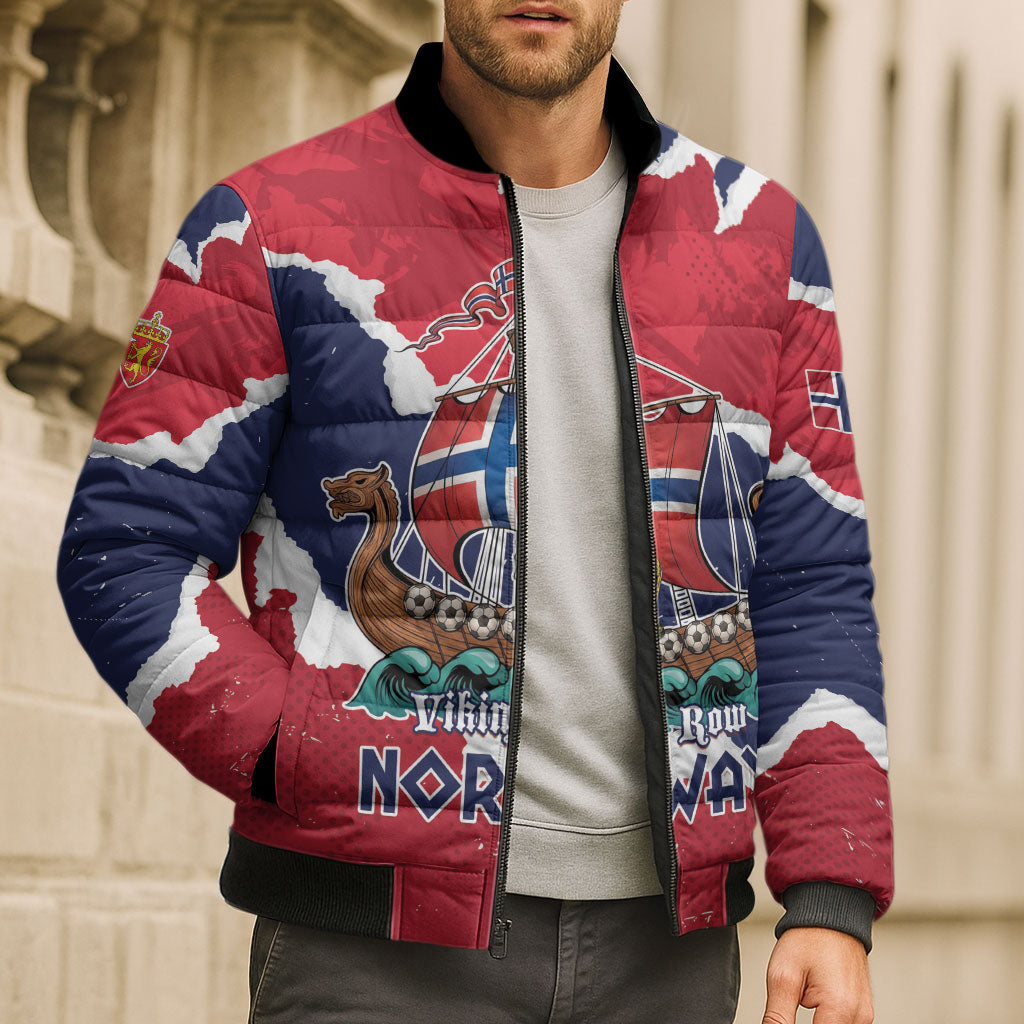 Custom Norway 2026 Soccer Bomber Puffer Jacket Vikings Keep Rowing