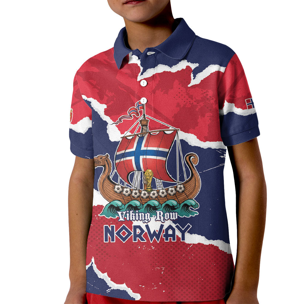 Custom Norway 2026 Soccer Kid Polo Shirt Vikings Keep Rowing
