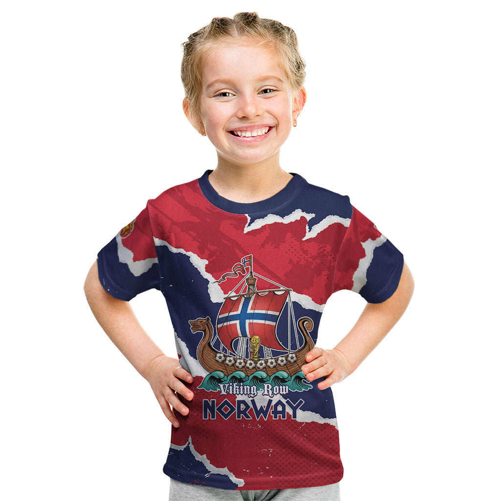 Custom Norway 2026 Soccer Kid T Shirt Vikings Keep Rowing