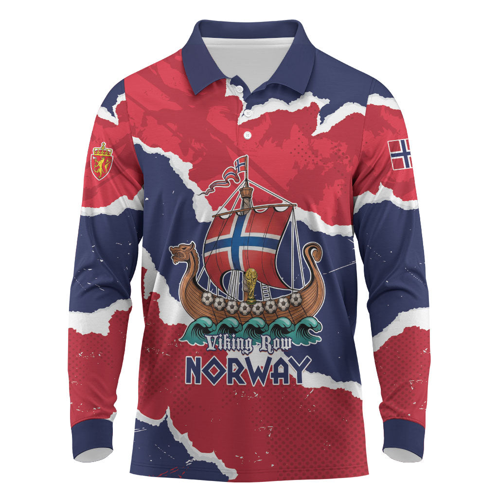 Custom Norway 2026 Soccer Long Sleeve Polo Shirt Vikings Keep Rowing