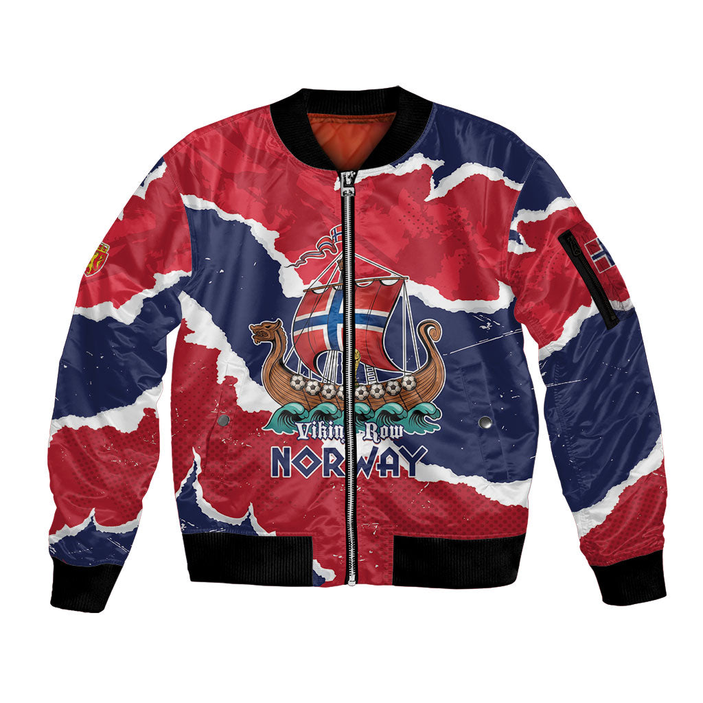 Custom Norway 2026 Soccer Sleeve Zip Bomber Jacket Vikings Keep Rowing