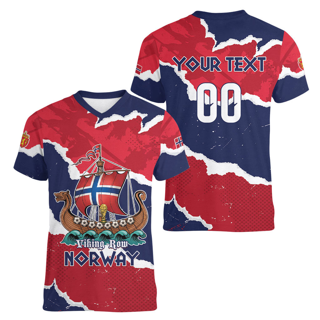 Custom Norway 2026 Soccer Women V-Neck T-Shirt Vikings Keep Rowing