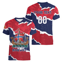 Custom Norway 2026 Soccer Women V-Neck T-Shirt Vikings Keep Rowing