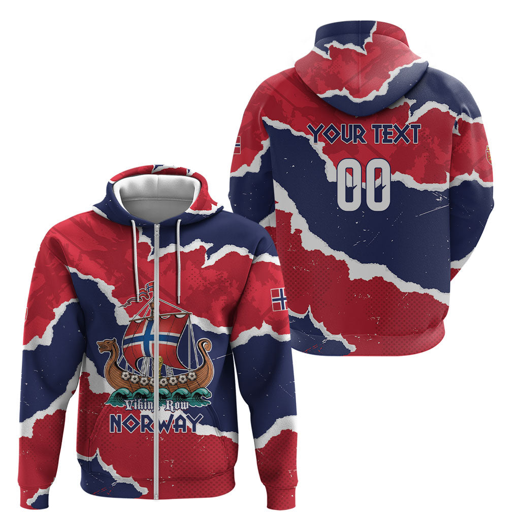 Custom Norway 2026 Soccer Zip Hoodie Vikings Keep Rowing