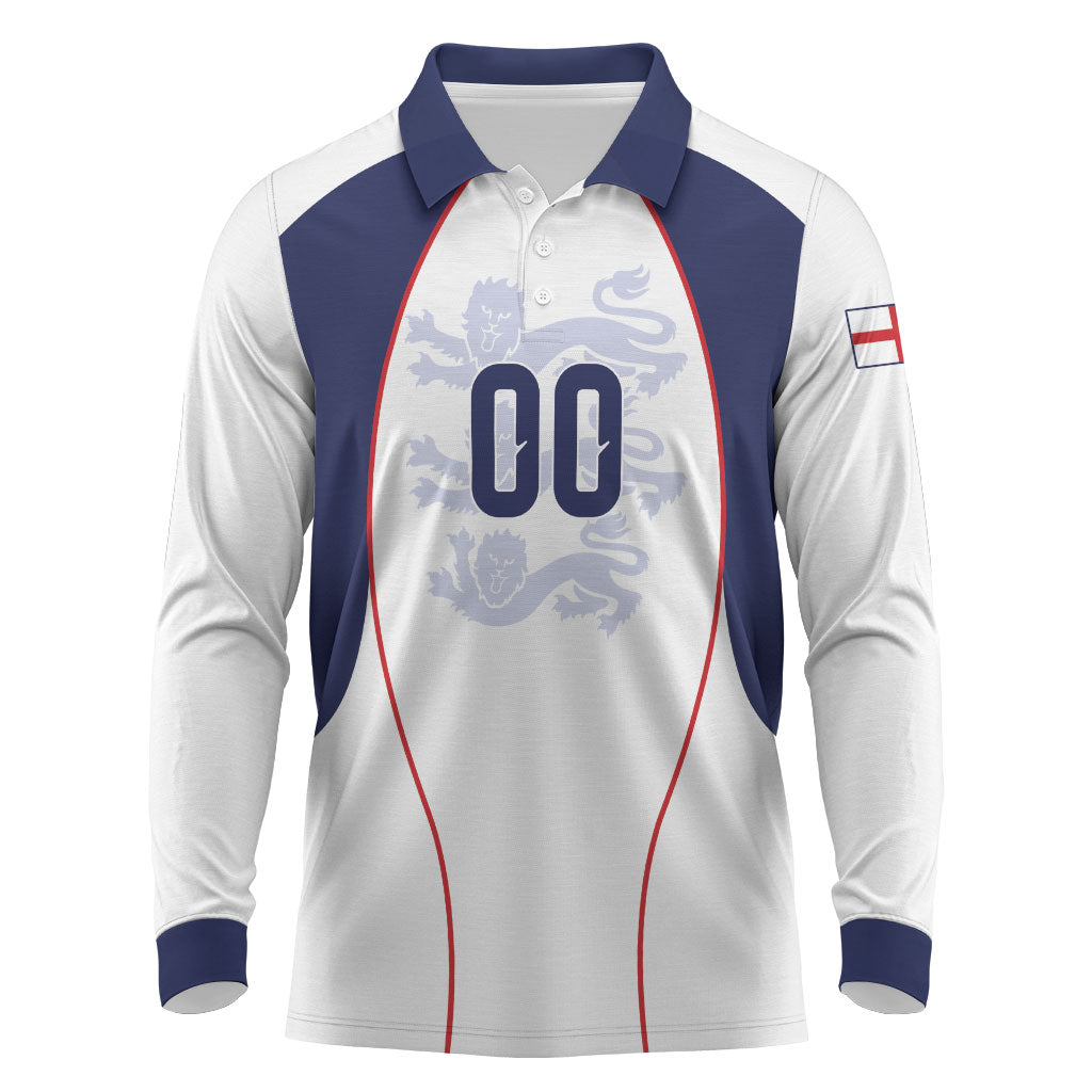 Custom England 2026 World Football Long Sleeve Polo Shirt Come On Three Lions