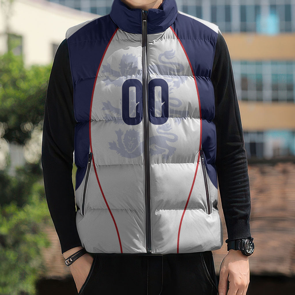Custom England 2026 World Football Sleeveless Puffer Jacket Come On Three Lions