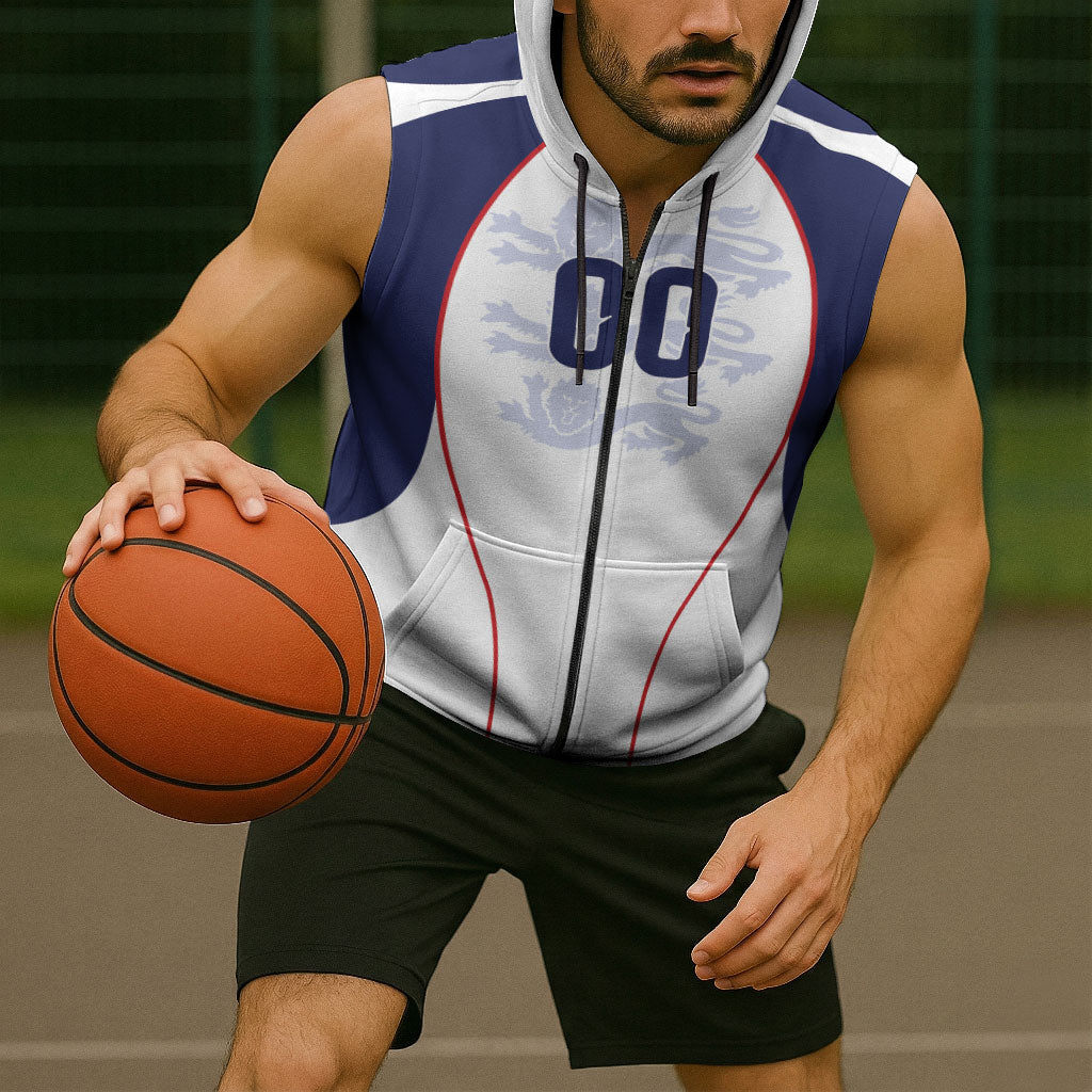 Custom England 2026 World Football Sleeveless Zip Hoodie Come On Three Lions