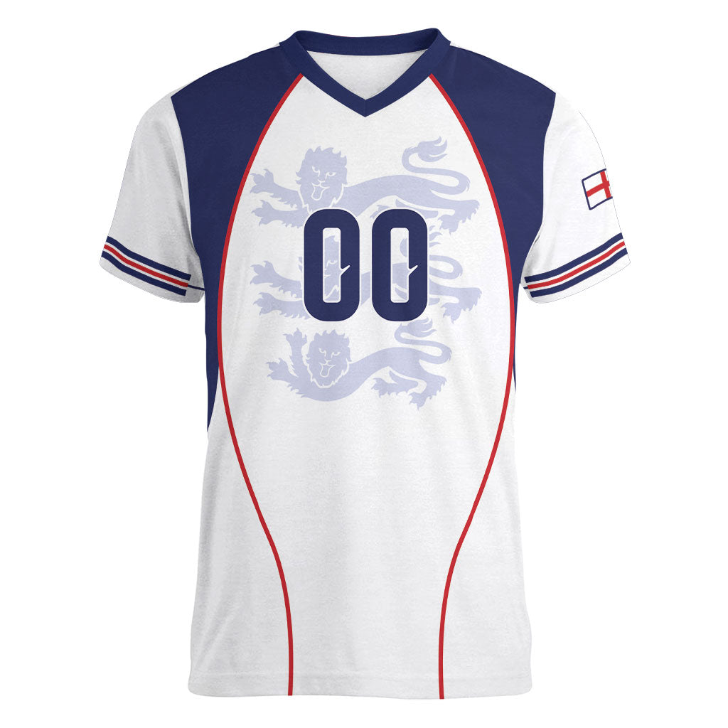 Custom England 2026 World Football Women V-Neck T-Shirt Come On Three Lions