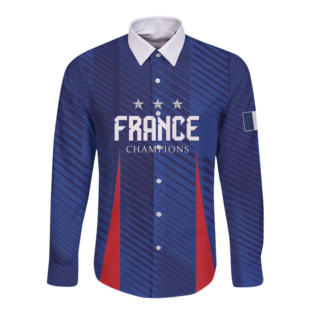 Custom France 2026 World Football Long Sleeve Button Shirt Les Bleus Go 3rd Champions