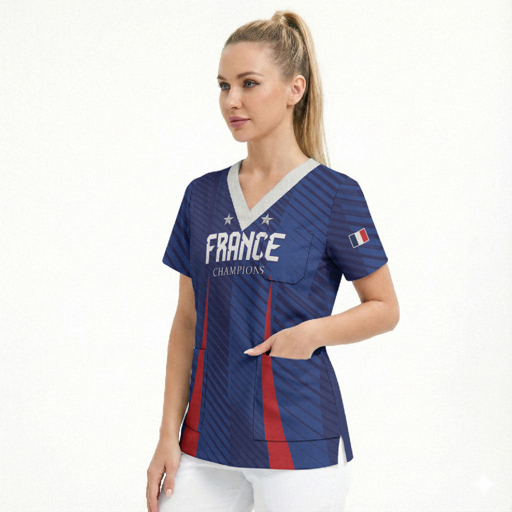 Custom France 2026 World Football Scrub Top Les Bleus Go 3rd Champions