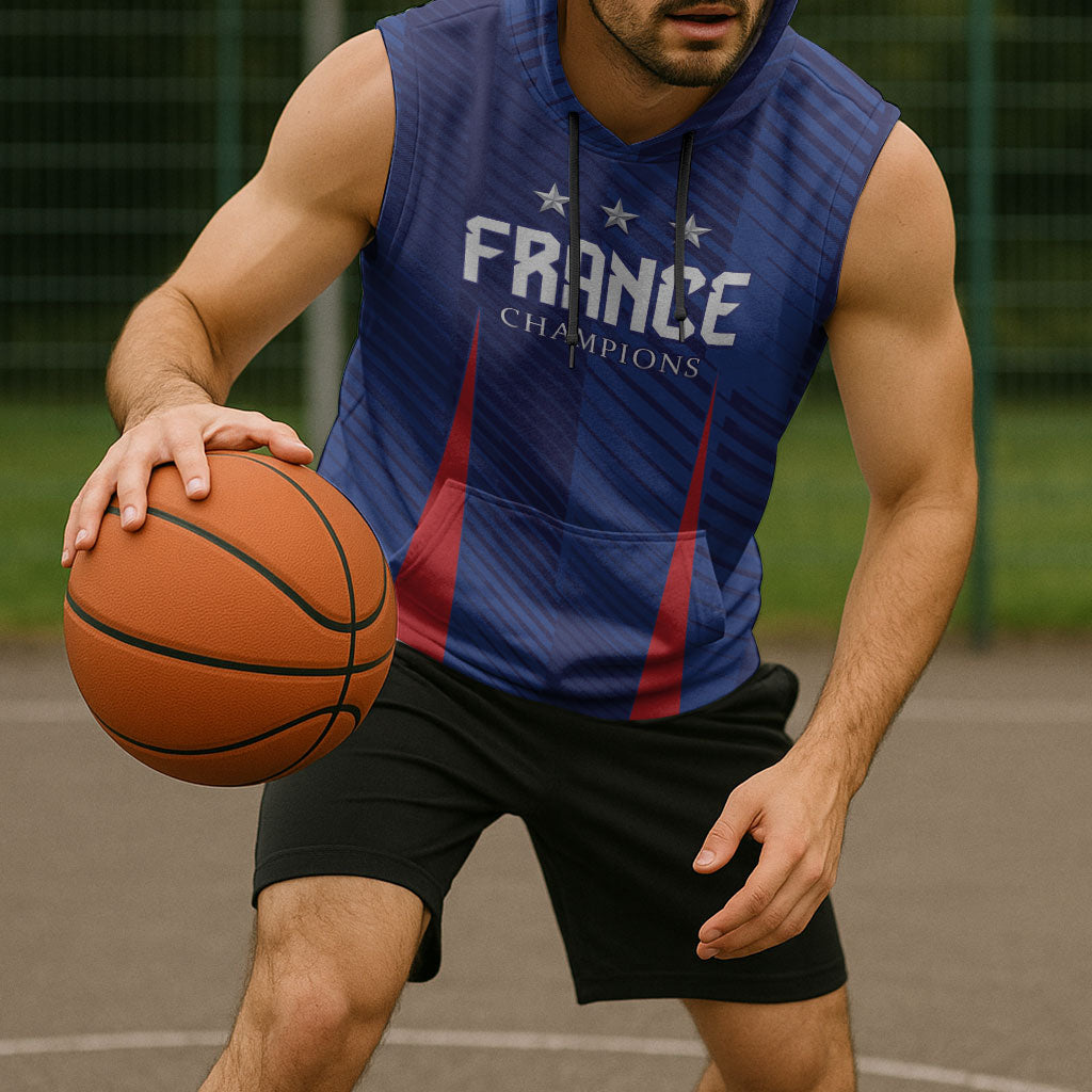Custom France 2026 World Football Sleeveless Hoodie Les Bleus Go 3rd Champions