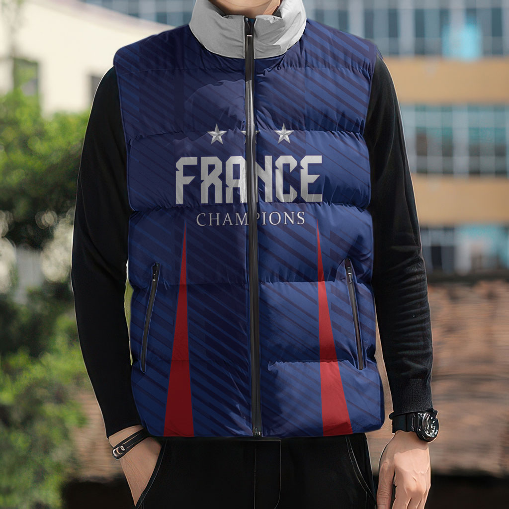 Custom France 2026 World Football Sleeveless Puffer Jacket Les Bleus Go 3rd Champions