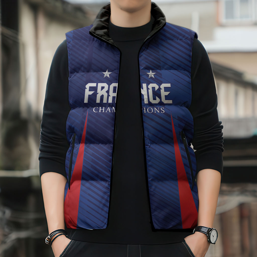 Custom France 2026 World Football Sleeveless Puffer Jacket Les Bleus Go 3rd Champions