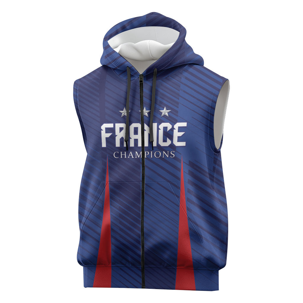 Custom France 2026 World Football Sleeveless Zip Hoodie Les Bleus Go 3rd Champions