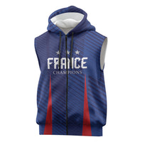 Custom France 2026 World Football Sleeveless Zip Hoodie Les Bleus Go 3rd Champions