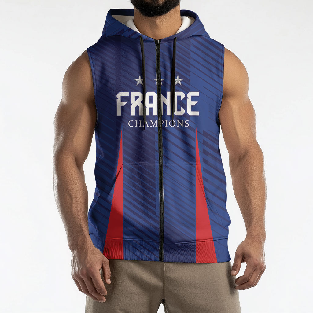 Custom France 2026 World Football Sleeveless Zip Hoodie Les Bleus Go 3rd Champions