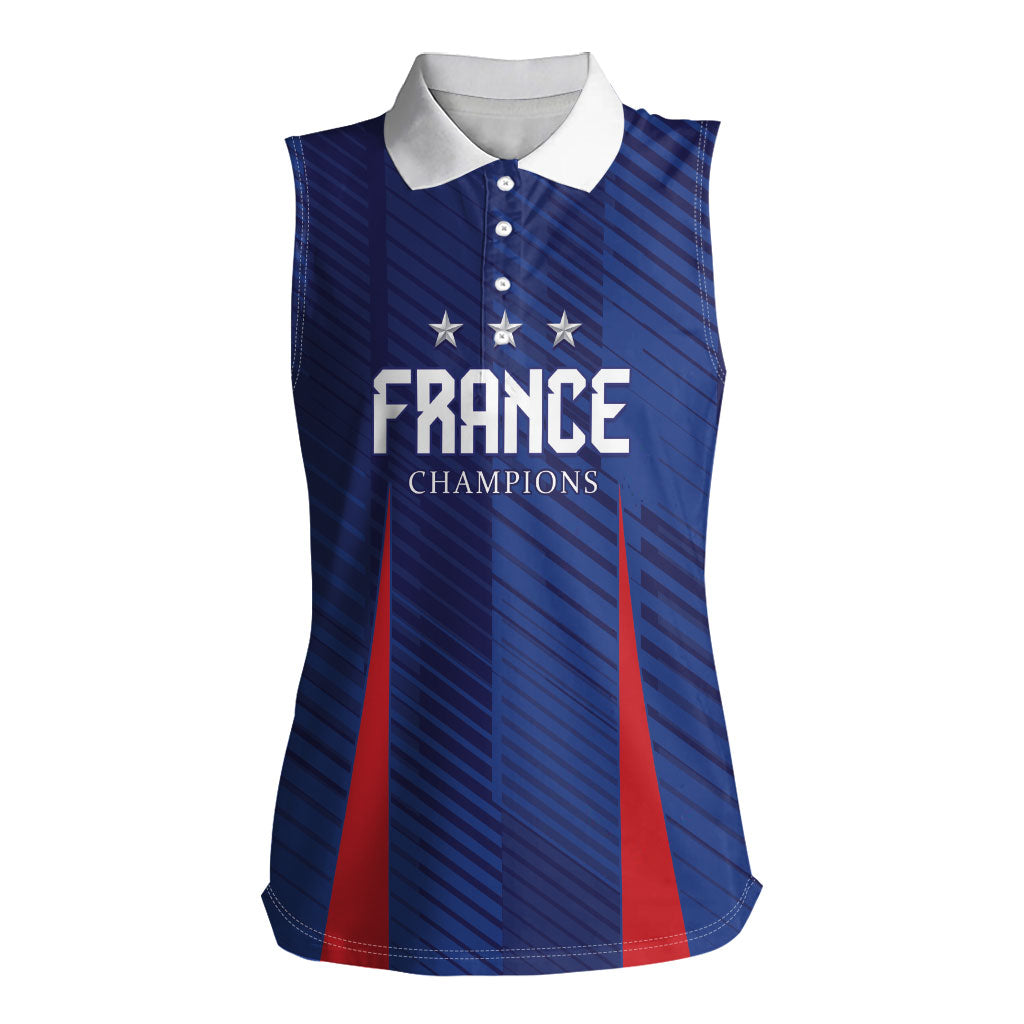 Custom France 2026 World Football Women Sleeveless Polo Shirt Les Bleus Go 3rd Champions