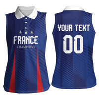 Custom France 2026 World Football Women Sleeveless Polo Shirt Les Bleus Go 3rd Champions