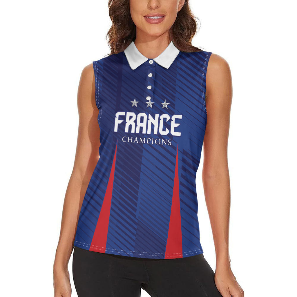 Custom France 2026 World Football Women Sleeveless Polo Shirt Les Bleus Go 3rd Champions