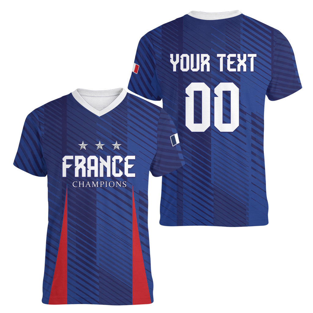 Custom France 2026 World Football Women V-Neck T-Shirt Les Bleus Go 3rd Champions