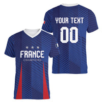 Custom France 2026 World Football Women V-Neck T-Shirt Les Bleus Go 3rd Champions
