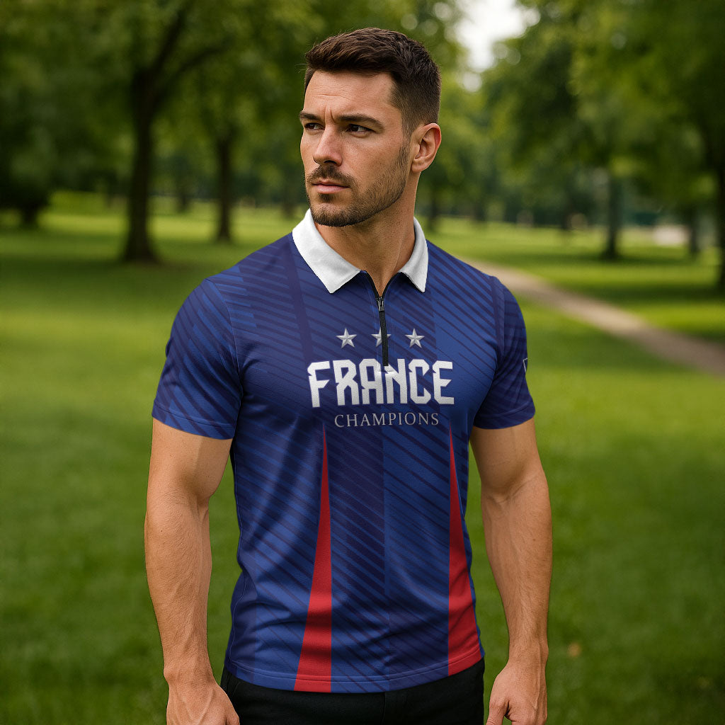 Custom France 2026 World Football Zipper Polo Shirt Les Bleus Go 3rd Champions