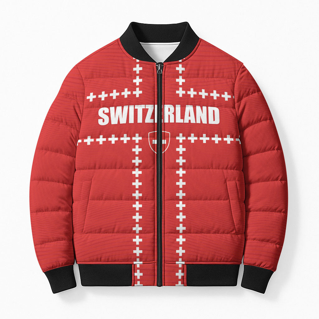 Custom Switzerland 2026 World Football Bomber Puffer Jacket Rossocrociati Go Champions