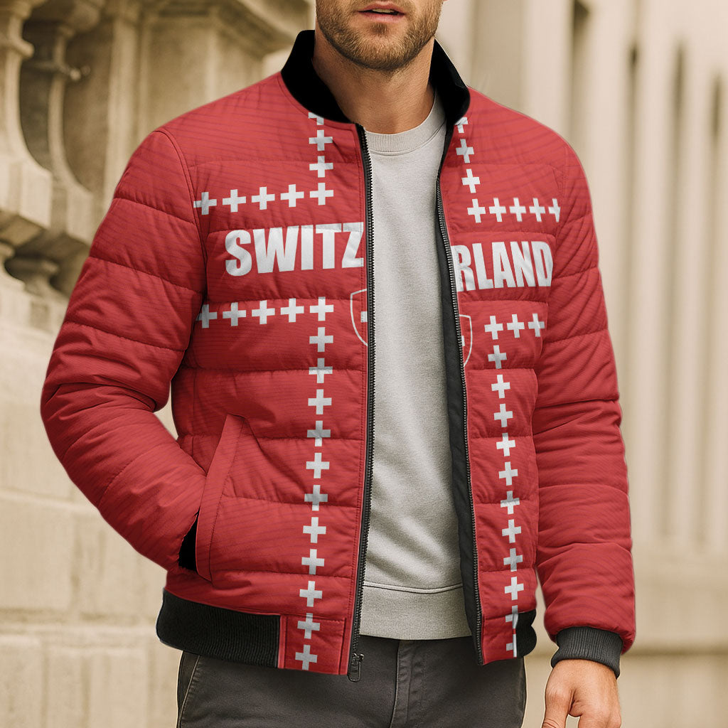 Custom Switzerland 2026 World Football Bomber Puffer Jacket Rossocrociati Go Champions