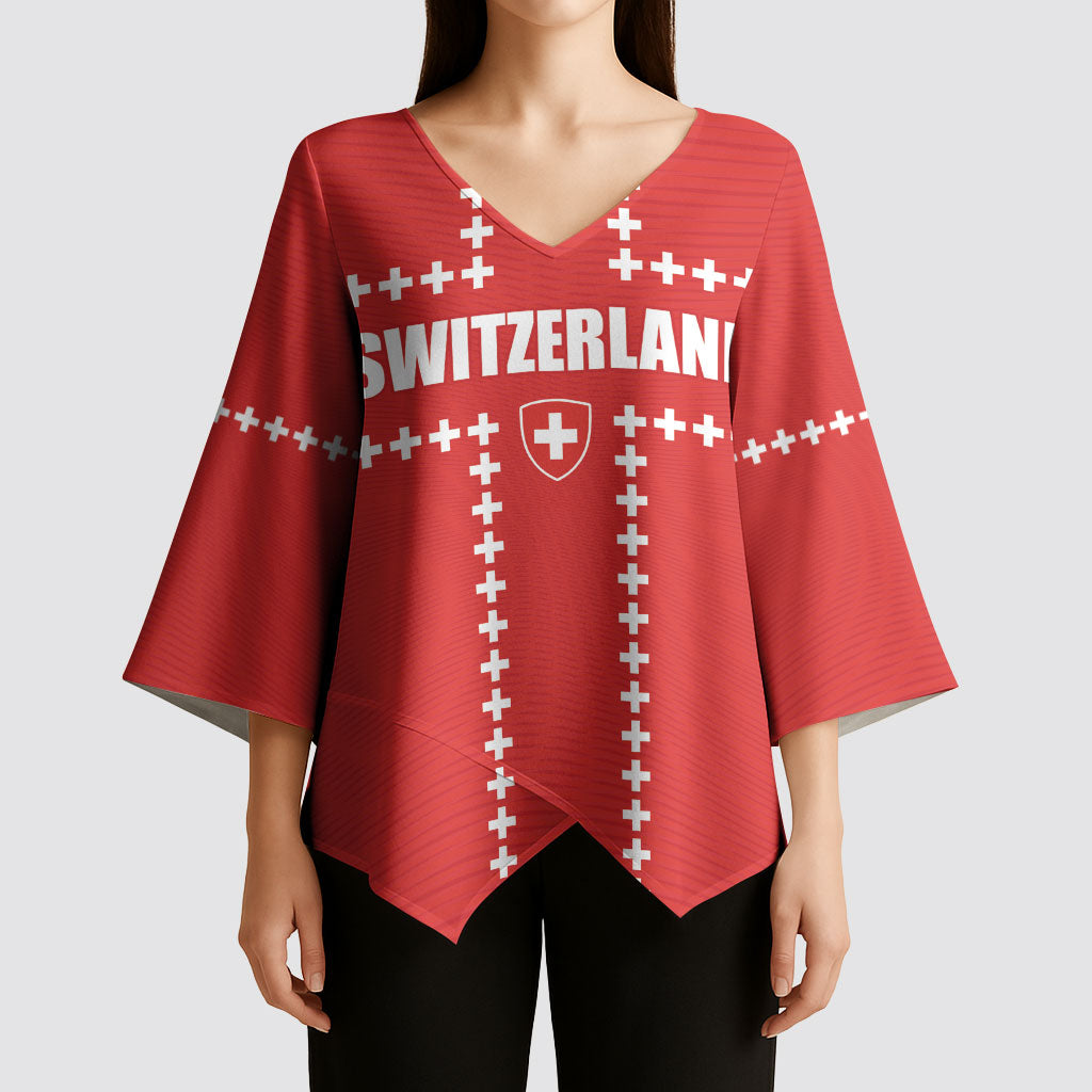 Custom Switzerland 2026 World Football Kimono Sleeve Blouse Rossocrociati Go Champions