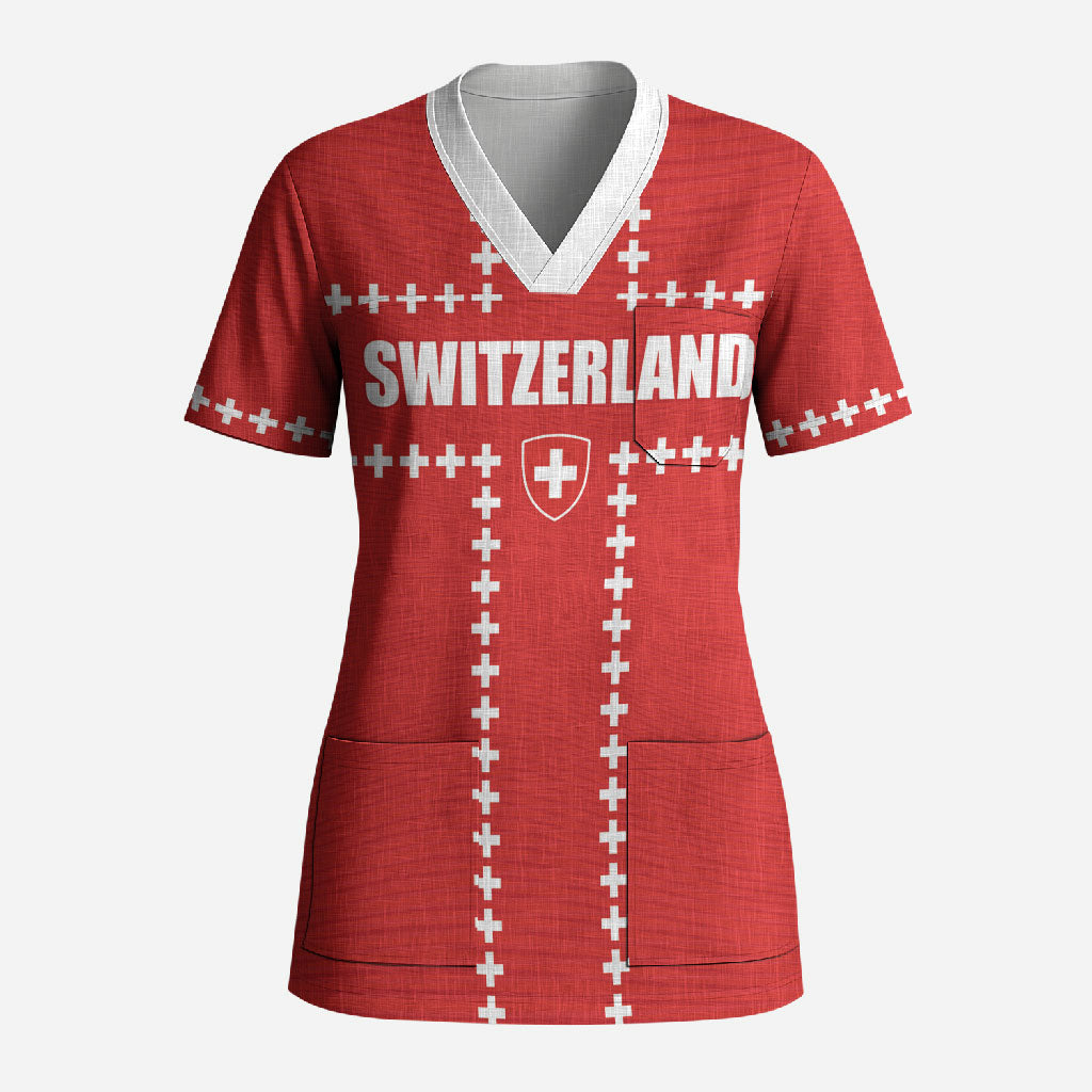 Custom Switzerland 2026 World Football Scrub Top Rossocrociati Go Champions