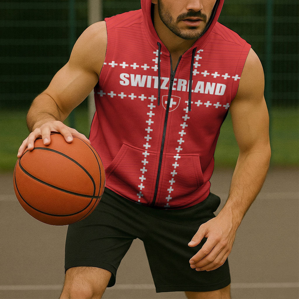 Custom Switzerland 2026 World Football Sleeveless Zip Hoodie Rossocrociati Go Champions