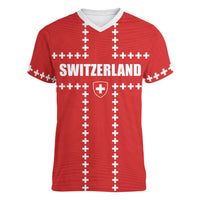Custom Switzerland 2026 World Football Women V-Neck T-Shirt Rossocrociati Go Champions