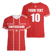 Custom Switzerland 2026 World Football Women V-Neck T-Shirt Rossocrociati Go Champions