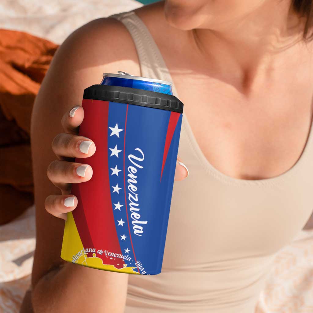 Personalized Venezuela 4 in 1 Can Cooler Tumbler Dios y Federacion Curve Star - Wonder Print Shop
