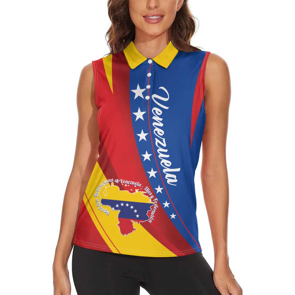 Personalized Venezuela Women Sleeveless Polo Shirt Dios y Federacion Curve Star - Wonder Print Shop